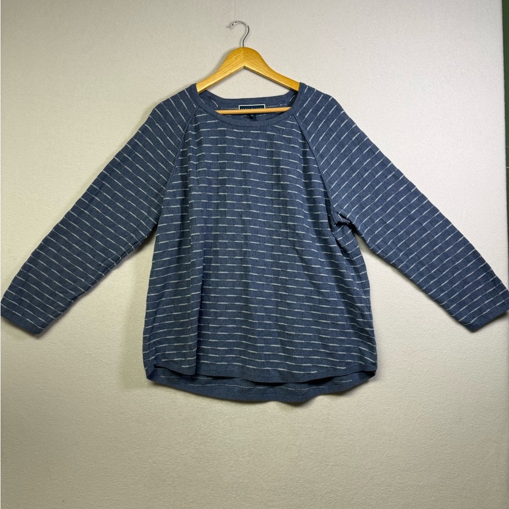 100% Cotton Karen Scott Blue‎ and White Knit Top